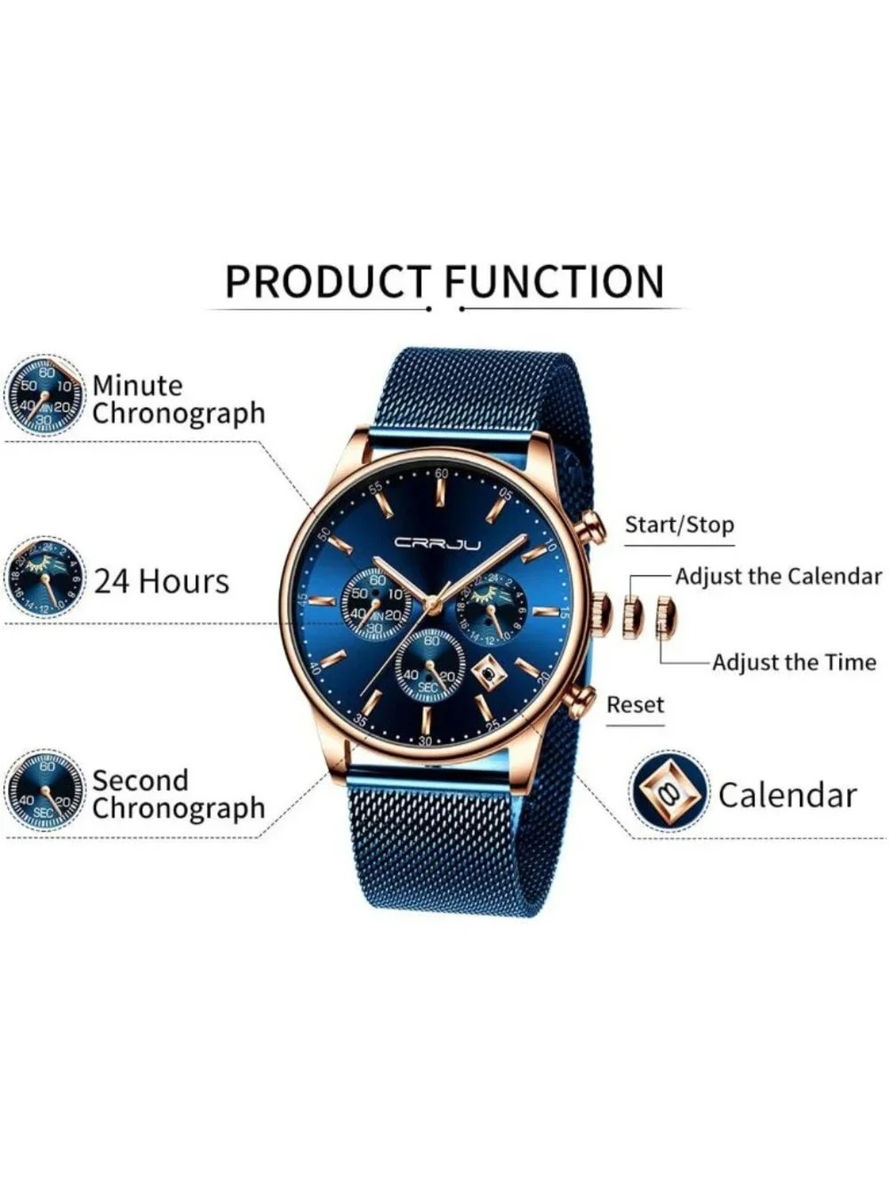 Stylish Men's Casual Chronograph Watch - Waterproof, Auto Date, Full Steel Mesh
